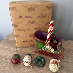 Jim Shore “Jingle All The Way” Sleigh with Hanging Christmas Ornaments Figurines